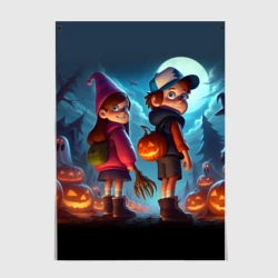 Постер Диппер с Мэйбл в ночь на хэллоуин