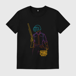 Мужская футболка хлопок Pubg mobile неоновый силуэт 