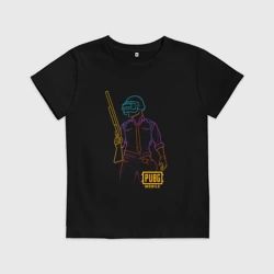 Детская футболка хлопок Pubg mobile неоновый силуэт 
