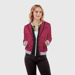 Женский бомбер 3D Малиновый пиджак - новый русский 90-е с цепью - фото 2