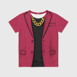 Детская футболка 3D Малиновый пиджак - новый русский 90-е с цепью
