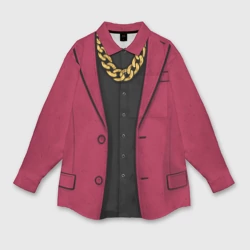 Женская рубашка oversize 3D Малиновый пиджак - новый русский 90-е с цепью