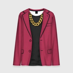 Мужской лонгслив 3D Малиновый пиджак - новый русский 90-е с цепью