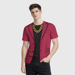 Мужская футболка 3D Малиновый пиджак - новый русский 90-е с цепью - фото 2