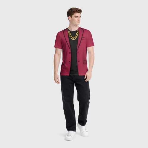 Мужская футболка 3D с принтом Малиновый пиджак - новый русский 90-е с цепью, вид сбоку #3
