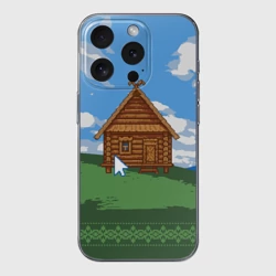 Чехол для iPhone 15 Pro силиконовый с защитой камеры Славянский стиль - уродливый свитер - избушка пиксельная