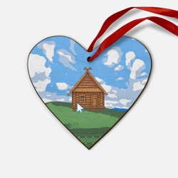 Деревянная игрушка Сердце Славянский стиль - уродливый свитер - избушка пиксельная