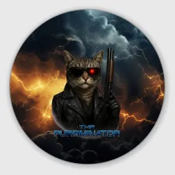 Круглый коврик для мышки The purrminator кот терминатор