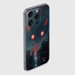 Чехол для iPhone 15 Pro силиконовый с защитой камеры Кот в стиле киберпанк на фоне неба - фото 2