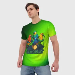 Мужская футболка 3D Coldplay группа из попугаев - фото 2