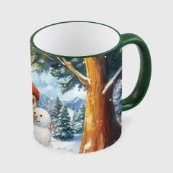 Кружка с полной запечаткой Совушка в шапочке лепит снеговика