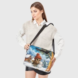Сумка для ноутбука 3D Совушка в шапочке лепит снеговика - фото 2
