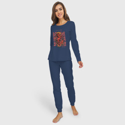 Женская пижама с лонгсливом хлопок Красный огненный конь на закате с розами тату - фото 2