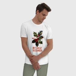 Мужская пижама с белой футболкой хлопок My great december - остролист - фото 2