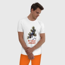 Мужская пижама с белой футболкой хлопок My great january - можжевельник - фото 2