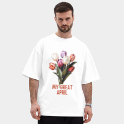 Мужская футболка Oversize хлопок premium My great april - тюльпаны - фото 2