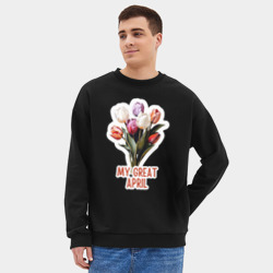 Мужской свитшот oversize без начеса хлопок My great april - тюльпаны - фото 2