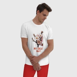 Мужская пижама с белой футболкой хлопок My great may - сакура - фото 2