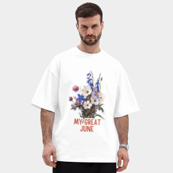 Мужская футболка Oversize хлопок premium My great june - полевые цветы - фото 2