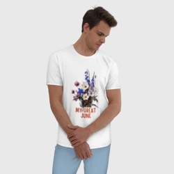 Мужская пижама с белой футболкой хлопок My great june - полевые цветы - фото 2