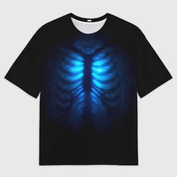 Женская футболка oversize 3D Душа синяя - позвоночник и рёбра просвечиваются