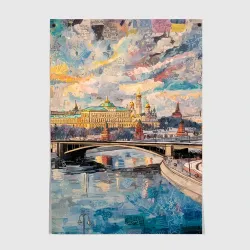 Постер Зимняя Москва с абстрактным небом