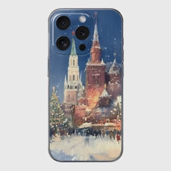 Чехол для iPhone 15 Pro силиконовый с защитой камеры Новый год - Москва