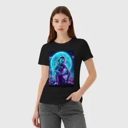 Женская футболка хлопок Rick and Morty on a neon planet - ai art fantasy - фото 2