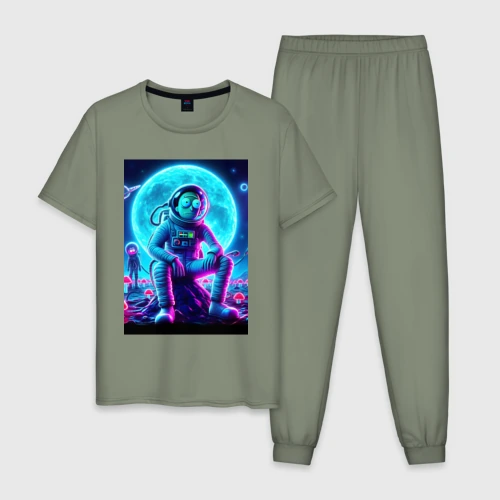 Мужская пижама хлопок Rick and Morty on a neon planet - ai art fantasy