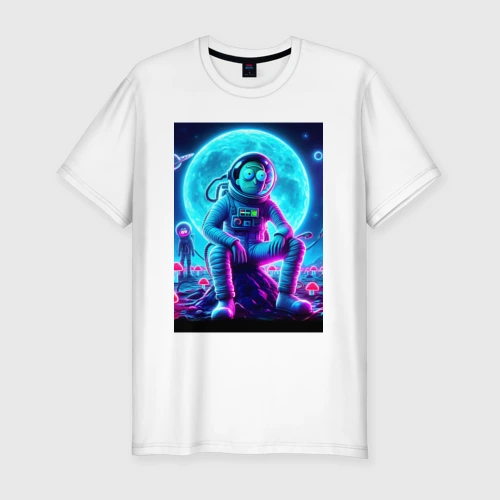 Мужская футболка хлопок Slim Rick and Morty on a neon planet - ai art fantasy