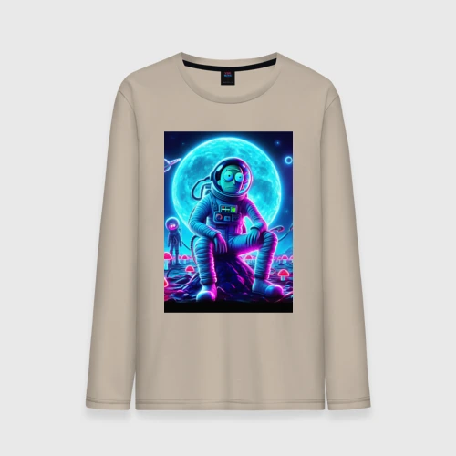 Мужской лонгслив хлопок Rick and Morty on a neon planet - ai art fantasy