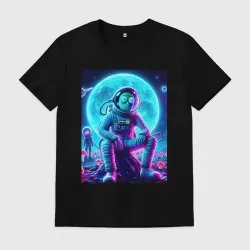 Мужская футболка хлопок Rick and Morty on a neon planet - ai art fantasy
