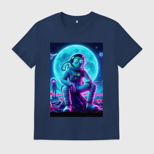 Мужская футболка хлопок Rick and Morty on a neon planet - ai art fantasy