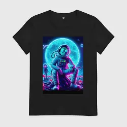 Женская футболка хлопок Rick and Morty on a neon planet - ai art fantasy
