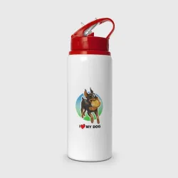 Бутылка для воды с трубочкой I love my dog