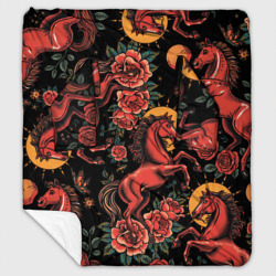 Плед с рукавами Красная лошадь с розами