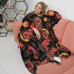 Плед с рукавами Красная лошадь с розами - фото 2