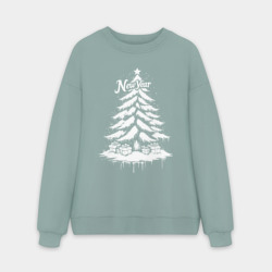 Мужской свитшот oversize без начеса хлопок Новогодняя елка с подарками