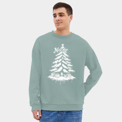 Мужской свитшот oversize без начеса хлопок Новогодняя елка с подарками - фото 2