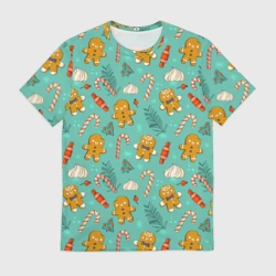 Мужская футболка 3D Новогодний паттерн печенье с конфетами