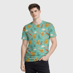 Мужская футболка 3D Новогодний паттерн печенье с конфетами - фото 2