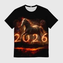 Мужская футболка 3D Огненная лошадь 2026