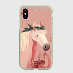 Чехол для iPhone XS Max матовый Лошадка с новогодним венком