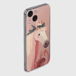 Чехол для iPhone 15 силиконовый с защитой камеры Лошадка с новогодним венком - фото 2