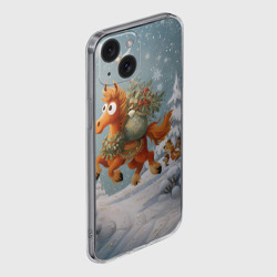 Чехол для iPhone 15 силиконовый с защитой камеры Новогодняя лошадка с большими глазами - фото 2