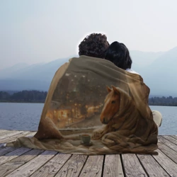 Плед 3D Лошадь с кофе лежит у окна - фото 2