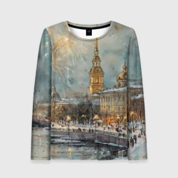 Женский лонгслив 3D Новогодний салют в Питере