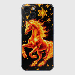 Чехол для iPhone 15 силиконовый с защитой камеры Пылающая лошадь