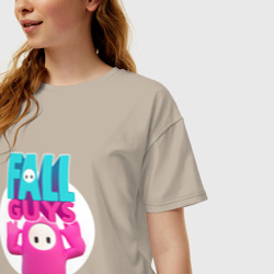 Женская футболка хлопок Oversize Fall Guys - персонаж и лого - фото 2