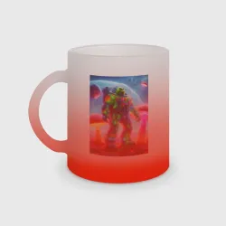 Кружка матовая стеклянная Космонавт Шрек в неоновом скафандре